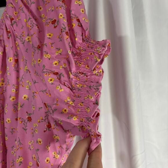 Torrid Pink Challis Puff Sleeve Crop Top Size 2 (18/20) Women’s Plus Casual - Picture 5 of 9